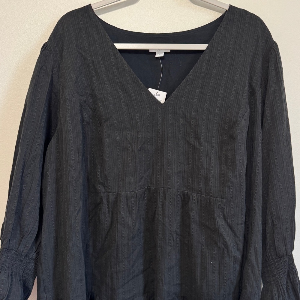 NEW J. Jill Black Tiered Smock Bell Sleeve Swing Fit Knee Length Dress Size 2X - Picture 4 of 9